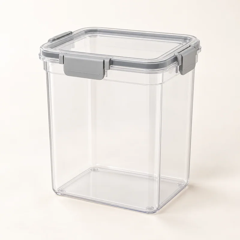 AI-generated unbranded storage bin concept; not the actual IRIS USA 44 Qt. WeatherPro Gasket Box
